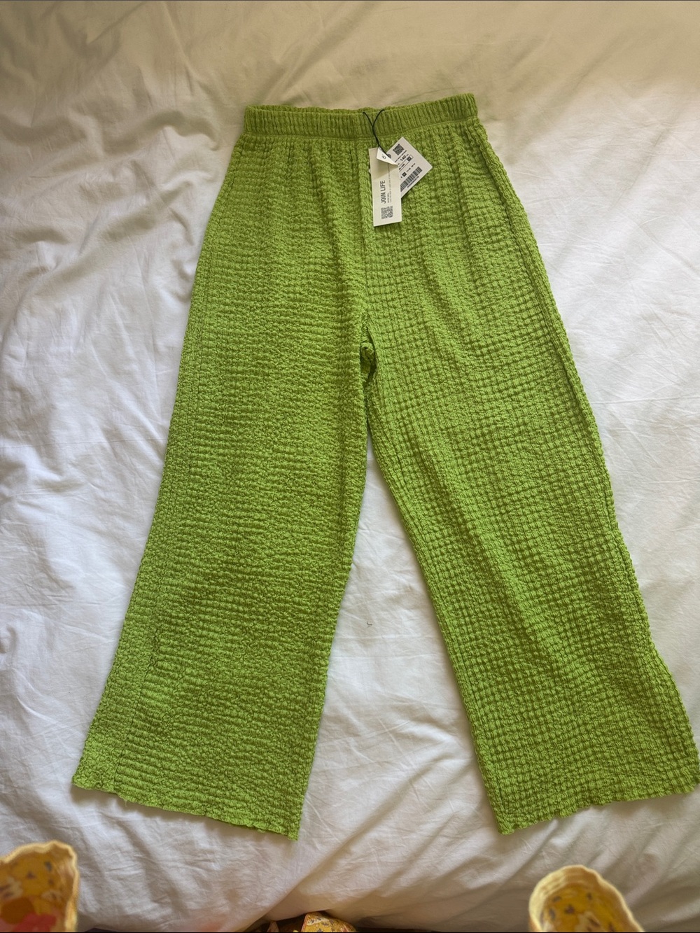 NWT Zara- Green Textured Wide-Leg beach pants size 10